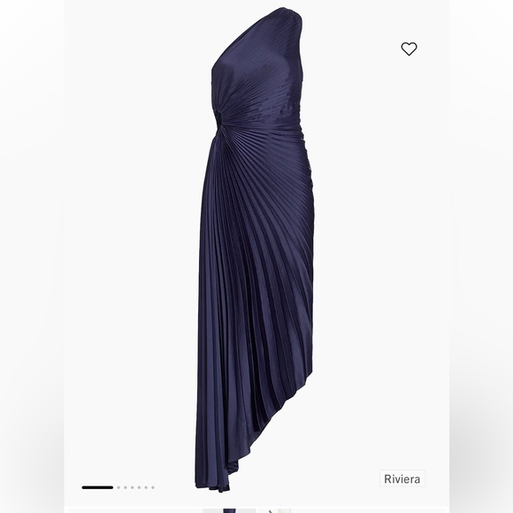 A.L.C. Delfina Asymmetrical Pleated Dress in Navy - Picture 3 of 11